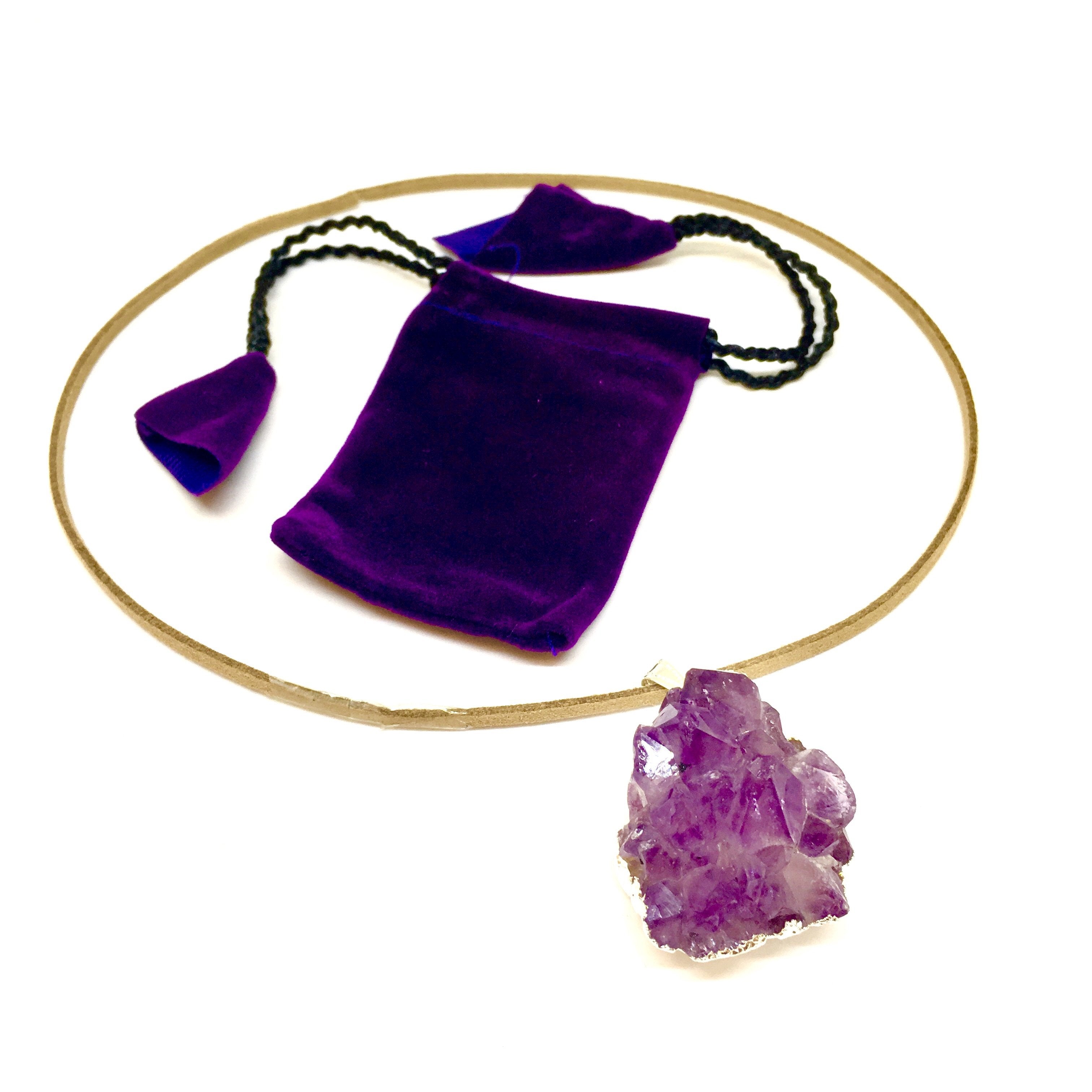 Natural Amethyst Cluster Pendant with Suede Necklace